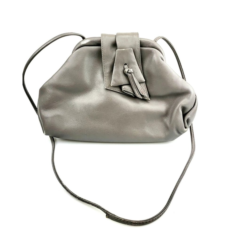 ASPECTS Grey Leather Crossbody Bag Thin Strap Basic Minimal Made in KOREA - Picture 1 of 14